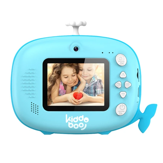 Kiddoboo FotoFun 2 Whale Blue dětský fotoaparát - modrý fotoaparát s okamžitým tiskem pro děti, s barevnými fixy a zábavnými fotorámečky.