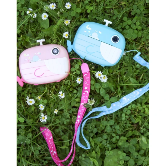 Kiddoboo FotoFun 2 Whale Pink dětský fotoaparát - růžový fotoaparát s okamžitým tiskem pro děti, s barevnými fixy a zábavnými fotorámečky.