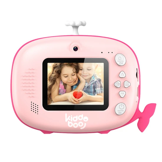 Kiddoboo FotoFun 2 Whale Pink dětský fotoaparát - růžový fotoaparát s okamžitým tiskem pro děti, s barevnými fixy a zábavnými fotorámečky.