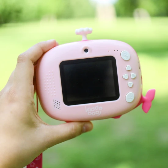 Kiddoboo FotoFun 2 Whale Pink dětský fotoaparát - růžový fotoaparát s okamžitým tiskem pro děti, s barevnými fixy a zábavnými fotorámečky.