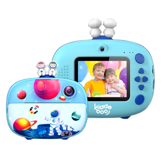 Kiddoboo FotoFun 2 Space Blue dětský fotoaparát - modrý fotoaparát s okamžitým tiskem pro děti, s barevnými fixy a zábavnými fotorámečky.