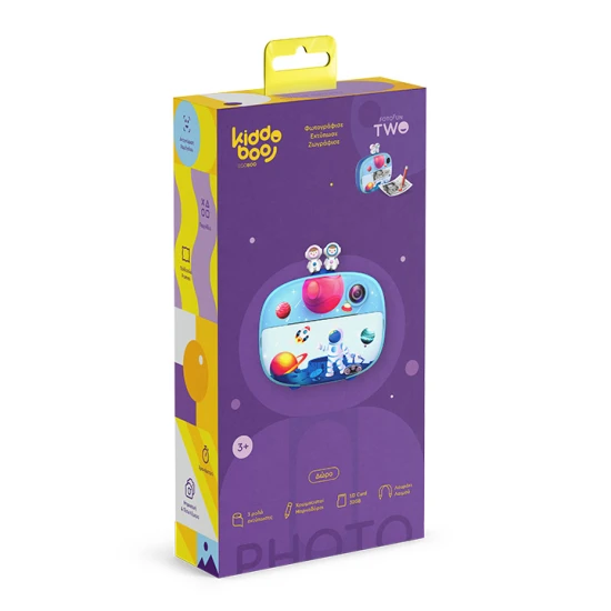 Kiddoboo FotoFun 2 Space Blue dětský fotoaparát - modrý fotoaparát s okamžitým tiskem pro děti, s barevnými fixy a zábavnými fotorámečky.