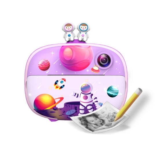 Kiddoboo FotoFun 2 Space Purple dětský fotoaparát - fialový fotoaparát s okamžitým tiskem pro děti, s barevnými fixy a zábavnými fotorámečky