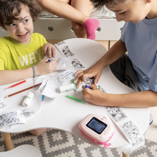 Kiddoboo FotoFun 2 Space Purple dětský fotoaparát - fialový fotoaparát s okamžitým tiskem pro děti, s barevnými fixy a zábavnými fotorámečky