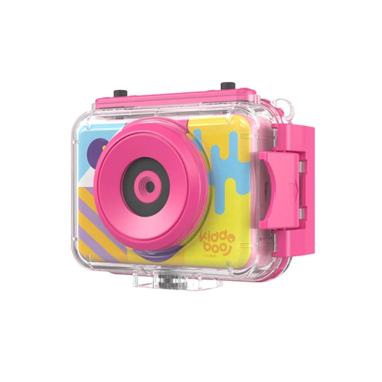 Kiddoboo Splash Pink dětská akční kamera - růžová vodotěsná kamera s otočným fotoaparátem a příslušenstvím pro malé dobrodruhy.
