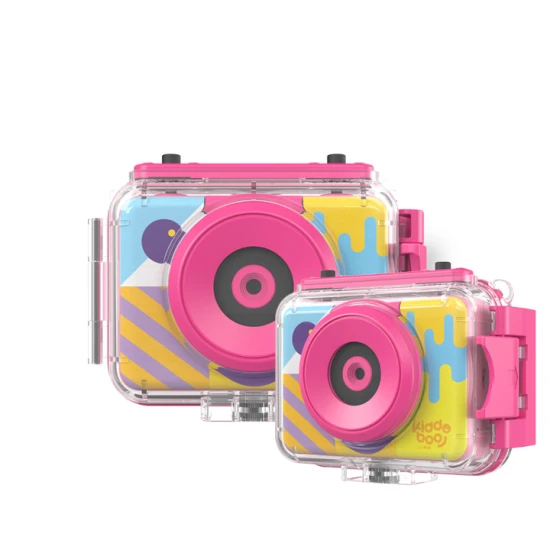 Kiddoboo Splash Pink dětská akční kamera - růžová vodotěsná kamera s otočným fotoaparátem a příslušenstvím pro malé dobrodruhy.