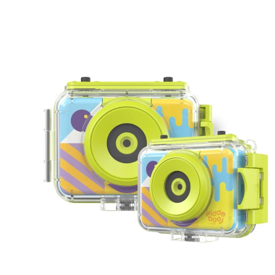 Kiddoboo Splash Yellow dětská akční kamera - žlutá vodotěsná kamera s otočným fotoaparátem a příslušenstvím pro malé dobrodruhy.