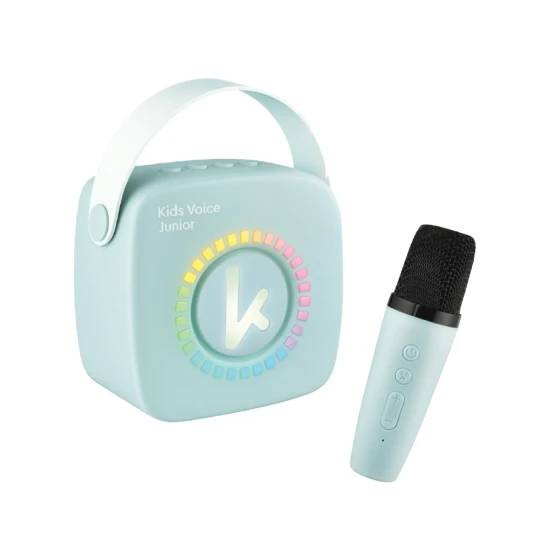 Zelená karaoke sada Kiddoboo Bluetooth pro děti s mikrofonem, reproduktorem a zábavnými efekty pro děti od 3 let.