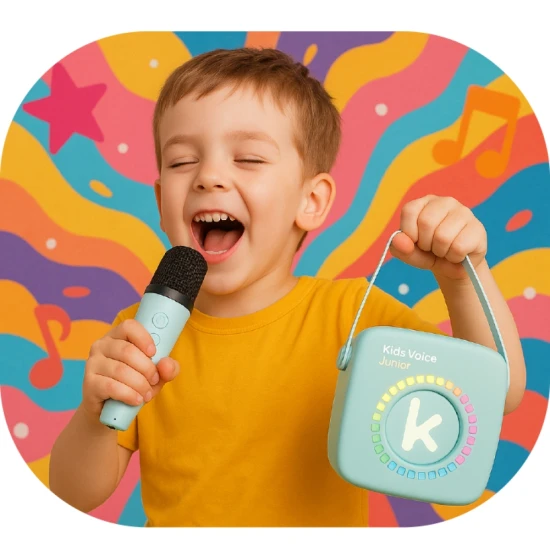 Zelená karaoke sada Kiddoboo Bluetooth pro děti s mikrofonem, reproduktorem a zábavnými efekty pro děti od 3 let.