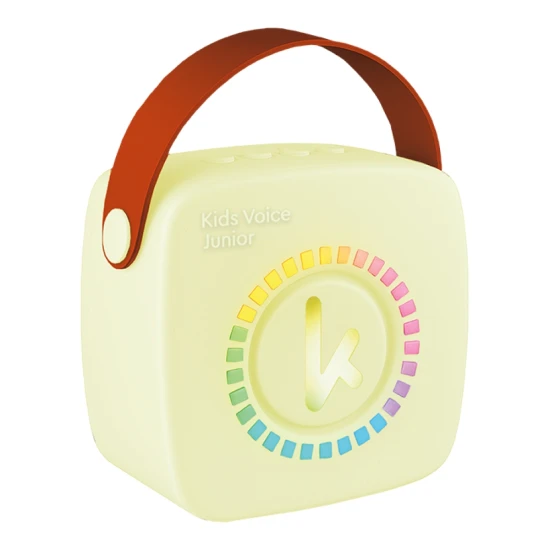 Žlutá karaoke sada Kiddoboo Bluetooth pro děti s mikrofonem, reproduktorem a zábavnými efekty pro děti od 3 let.