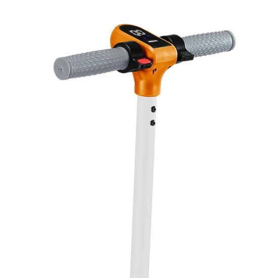 Bílá dětská elektrická koloběžka Kiddoboo KiddoRider s protiskluzovou podložkou, LED světlem a skládacím rámem - ideální pro děti od 6 let.