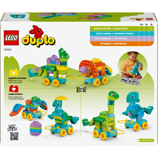 LEGO DUPLO 3 v 1 Dinosauři na kolečkách 10451 – Diplodocus, T-rex, Triceratops, Stegosaurus, Pteranodon a Parasaurolophus stavebnice pro děti