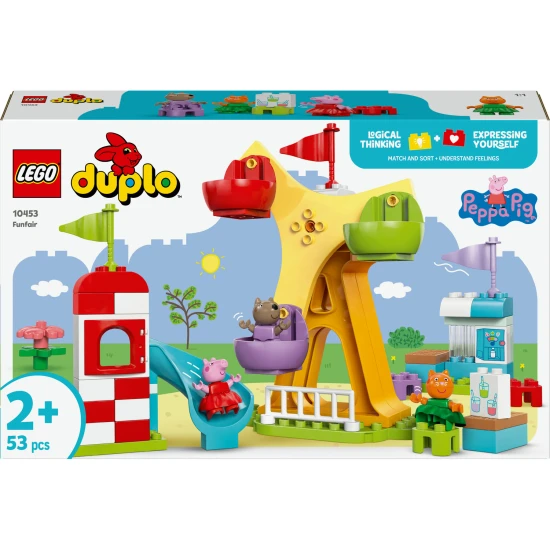LEGO DUPLO Zábavní park s figurkami Peppy, Cili a Danyho na ruském kole a skluzavce.