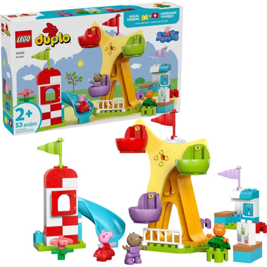 LEGO DUPLO Zábavní park s figurkami Peppy, Cili a Danyho na ruském kole a skluzavce.
