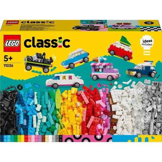 LEGO Classic Tvořivá vozidla LEGO® Classic Tvořivá vozidla (11036) – stavebnice s 900 kostkami a 52 kolečky pro stavění různých barevných vozů pro děti od 5 let.