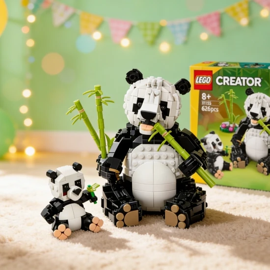 LEGO CREATOR Divoká zvířata: Pandia rodinka – panda s mládětem v džungli a různé přestavitelné zvířecí modely