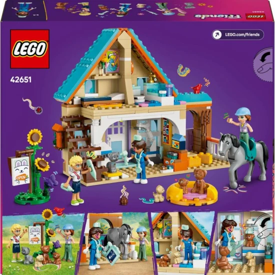 LEGO Friends 42651 – Veterinární klinika pro koně a domácí mazlíčky s minipanenky, koněm, psy a kočkou