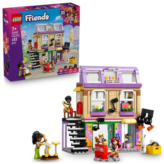 LEGO Friends 42653 – Obchod s hudebninami a byt s minipanenky a corgim