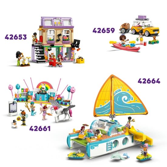 LEGO Friends 42654 Ranč s poníky a stáj – minipanenky, poníci, kočka, vozík a doplňky pro kreativní hru