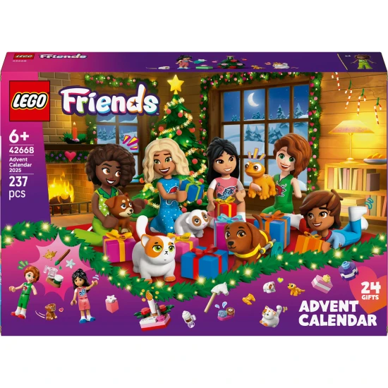 LEGO Friends Adventní kalendář 2025 42668 – 5 postaviček, 5 zvířátek a 24 překvapení se svátečními aktivitami