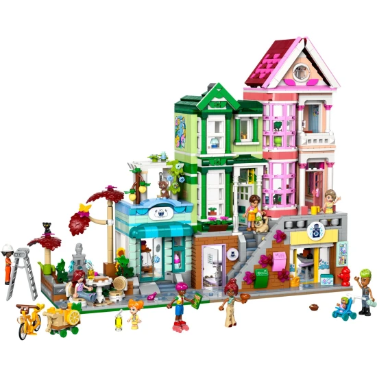 LEGO® Friends 42670 Apartmány a obchody Heartlake - tvůrčí stavebnice s 9 postavami, pekárnou, keramickým studiem a dalšími detaily.