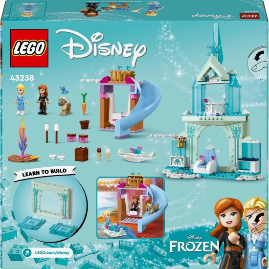 LEGO Disney Elsa a hrad z Ledového království LEGO stavebnice Ledové království: Elsa a hrad s minifigurkami Elsy a Anny, zvířátky Bruniho a malého soba, kuchyní, krbem, houpačkou, skluzavkou, táborákem a ledovou kánoí.