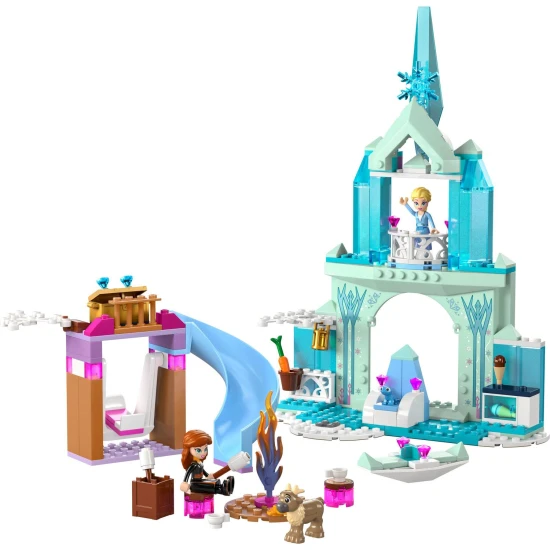 LEGO Disney Elsa a hrad z Ledového království LEGO stavebnice Ledové království: Elsa a hrad s minifigurkami Elsy a Anny, zvířátky Bruniho a malého soba, kuchyní, krbem, houpačkou, skluzavkou, táborákem a ledovou kánoí.