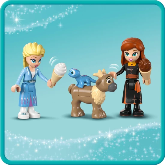 LEGO Disney Elsa a hrad z Ledového království LEGO stavebnice Ledové království: Elsa a hrad s minifigurkami Elsy a Anny, zvířátky Bruniho a malého soba, kuchyní, krbem, houpačkou, skluzavkou, táborákem a ledovou kánoí.