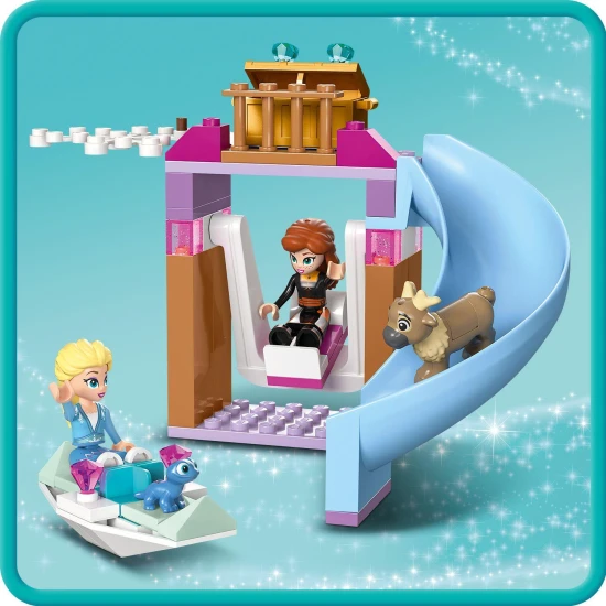 LEGO Disney Elsa a hrad z Ledového království LEGO stavebnice Ledové království: Elsa a hrad s minifigurkami Elsy a Anny, zvířátky Bruniho a malého soba, kuchyní, krbem, houpačkou, skluzavkou, táborákem a ledovou kánoí.