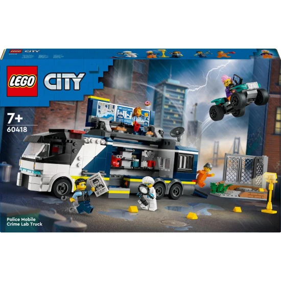 Vstupte do světa vyšetřování s LEGO® City Mobilní kriminalistickou laboratoří! Náklaďák ukrývá dvoupatrovou laboratoř s pracovišti, vězením a minifigurkami policistů, vědce a zločinců pro napínavá dobrodružství!