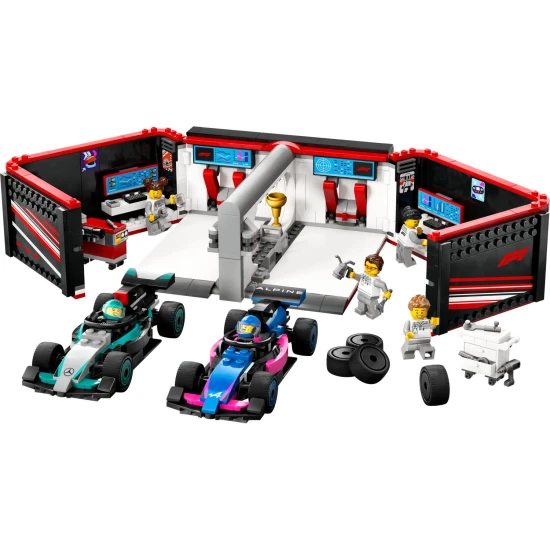 LEGO CITY 60444 Garáž F1 a auta Mercedes-AMG a Alpine LEGO CITY Garáž F1® se závodními vozy Mercedes-AMG a Alpine připravenými ke startu.