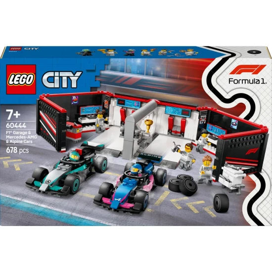 LEGO CITY 60444 Garáž F1 a auta Mercedes-AMG a Alpine LEGO CITY Garáž F1® se závodními vozy Mercedes-AMG a Alpine připravenými ke startu.