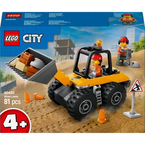 LEGO CITY 60450 Žlutý kolový nakladač LEGO CITY Žlutý stavební lopatový nakladač připravený k práci v náročném terénu