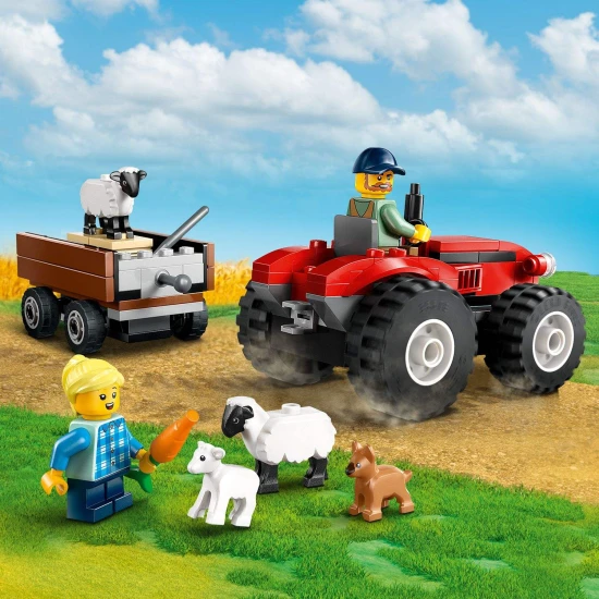LEGO CITY Červený traktor s přívěsem a ovcemi LEGO CITY farmářský traktor s přívěsem a zvířátky pro děti