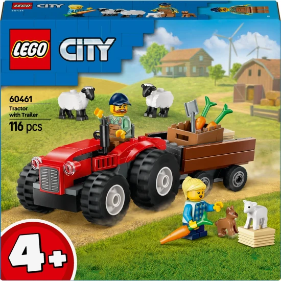 LEGO CITY Červený traktor s přívěsem a ovcemi LEGO CITY farmářský traktor s přívěsem a zvířátky pro děti