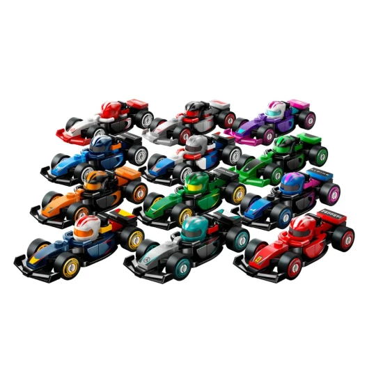 LEGO F1 71049 sběratelské závodní auto, minifigurka s přilbou a koly