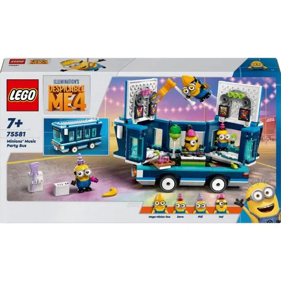 LEGO Já, padouch 4 75581 Mimoni a hudební párty autobus LEGO Já, padouch 4 75581 Mimoni a jejich hudební párty autobus – kreativní stavebnice s otevíracím autobusem, párty vybavením a 4 figurkami Mimoňů včetně Mega Mimoňa Gusa.