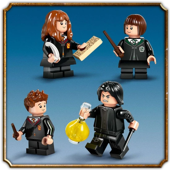 LEGO Harry Potter Bradavický hrad: Hodina lektvarů LEGO Hodina lektvarů, Bradavická učebna lektvarů LEGO, Profesor Severus Snape LEGO, Hermiona Grangerová LEGO, Pansy Parkinsonová LEGO, Seamus Finnigan LEGO, LEGO rokfortské portréty