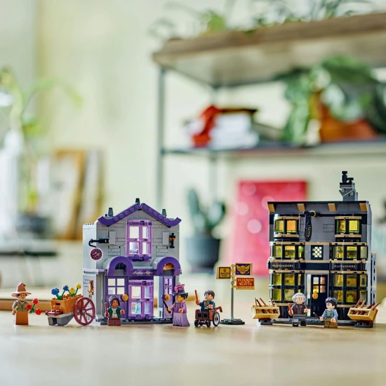 LEGO Harry Potter Ollivanderův obchod a Obchod madame Malkinové LEGO Harry Potter Šikmá ulička, Ollivanderův obchod LEGO, Madame Malkinová LEGO, Harry Potter LEGO minifigurky, LEGO kouzla a kouzla, nákupní Šikmá ulička LEGO