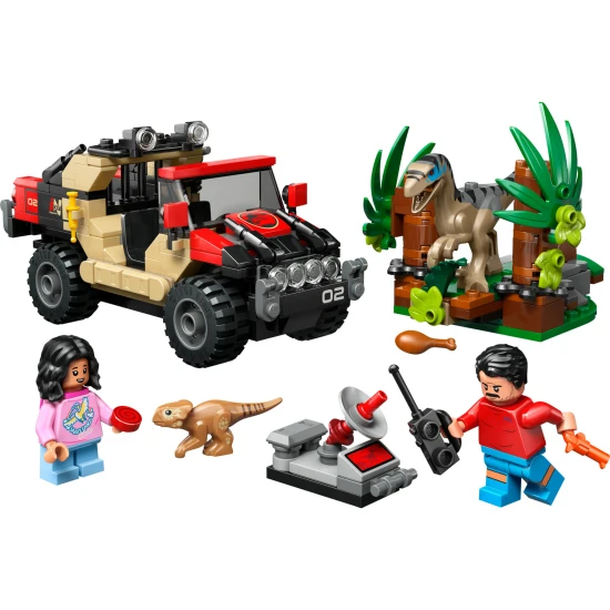 LEGO Jurassic World 76972 Unik pred raptorem v terenni aute s velociraptorem a minifigurkami