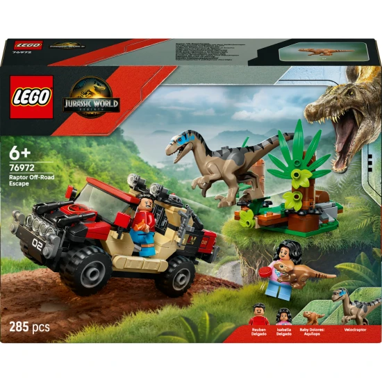 LEGO Jurassic World 76972 Unik pred raptorem v terenni aute s velociraptorem a minifigurkami