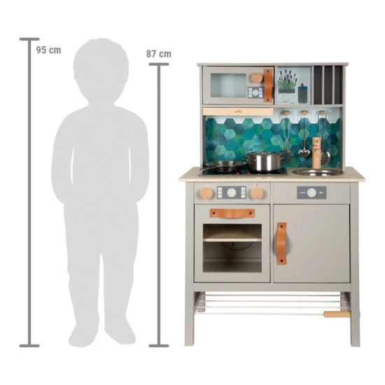 Detska drevena kuchynka Tasty seda se svetlem, zvukem a kovovymi doplnky