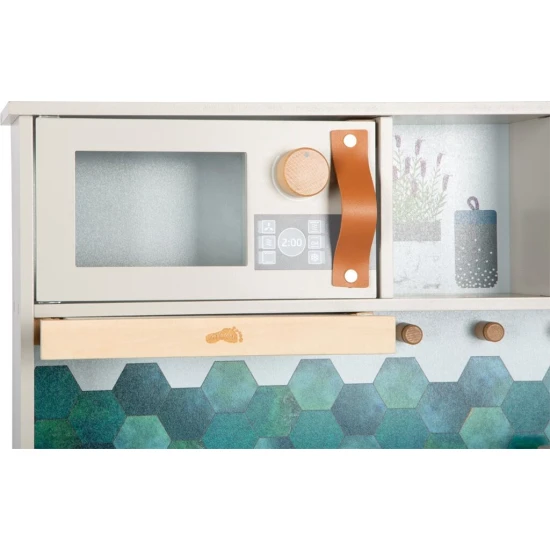 Detska drevena kuchynka Tasty seda se svetlem, zvukem a kovovymi doplnky