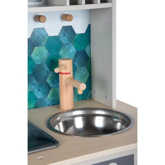 Detska drevena kuchynka Tasty seda se svetlem, zvukem a kovovymi doplnky