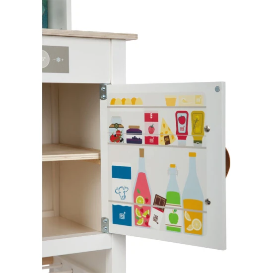 Detska drevena kuchynka Tasty bila se svetlem, zvukem a kovovymi doplnky