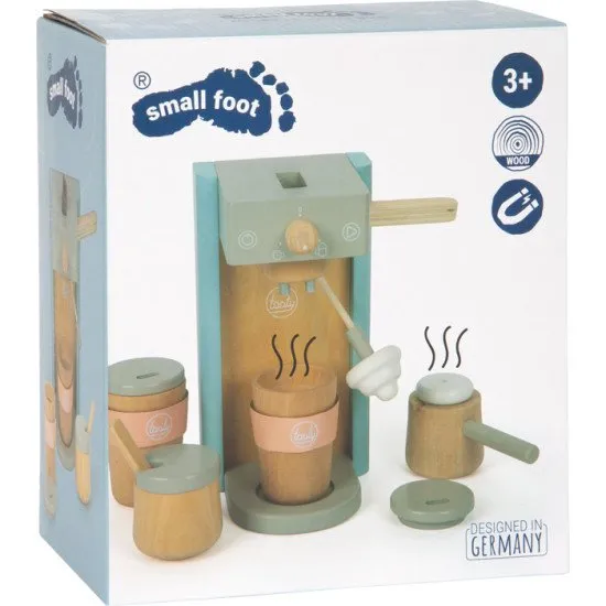 Dřevěný kávovar Tasty s příslušenstvím pro malé baristy.