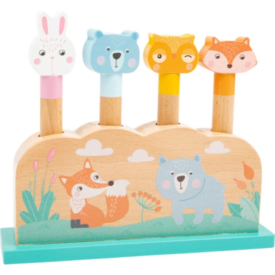 Dřevěná vystřelovací vkládačka Zvířátka – barevná hračka pro rozvoj motoriky.