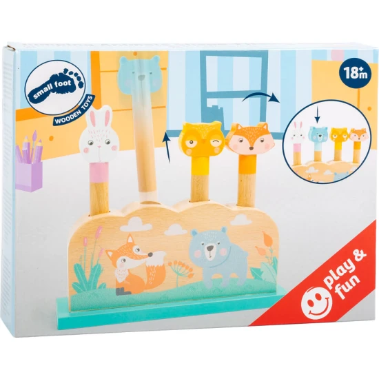 Dřevěná vystřelovací vkládačka Zvířátka – barevná hračka pro rozvoj motoriky.