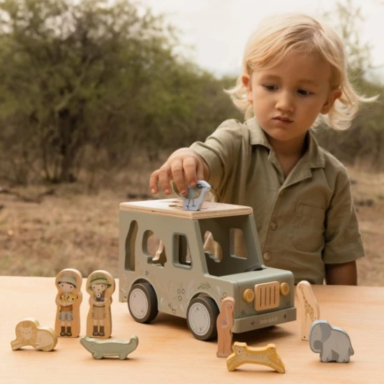 Little Dutch Auto s vkládacími tvary dřevěné Safari Friends