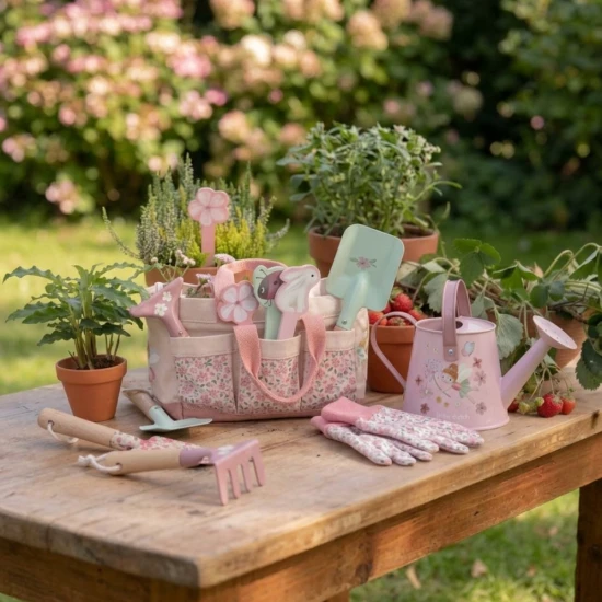 Dětská zahradnická sada Fairy Garden s konvičkou, rukavicemi a nářadím